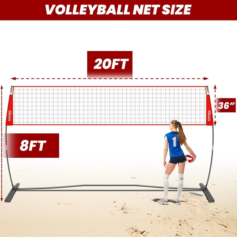 SPOYNAL 12FT/20FT Portable Volleyball Net Volleyball Net for Backyard Freestanding Volleyball Practice Net Outdoor Indoor Volleyball Training Set with Adjustable Height Carry Bag and Volleyball - Image 2